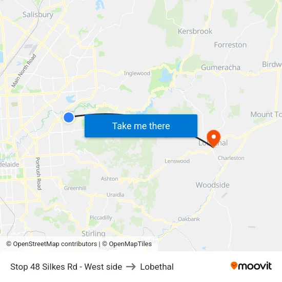 Stop 48 Silkes Rd - West side to Lobethal map