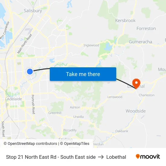 Stop 21 North East Rd - South East side to Lobethal map