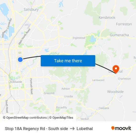 Stop 18A Regency Rd - South side to Lobethal map