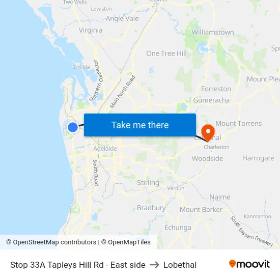 Stop 33A Tapleys Hill Rd - East side to Lobethal map