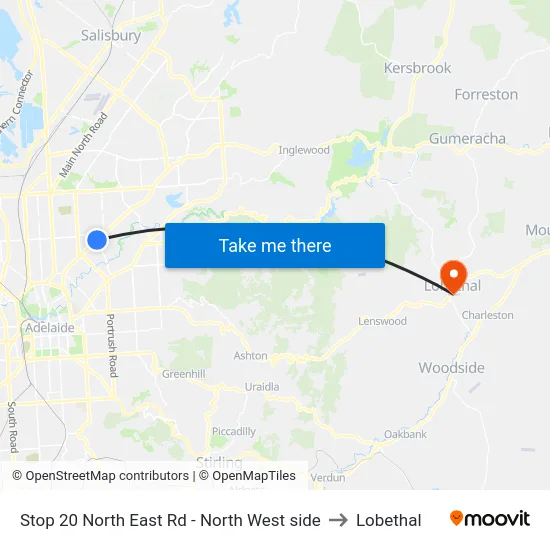 Stop 20 North East Rd - North West side to Lobethal map