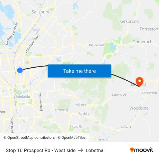 Stop 16 Prospect Rd - West side to Lobethal map