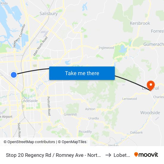 Stop 20 Regency Rd / Romney Ave - North side to Lobethal map