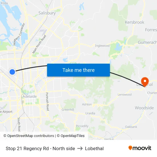Stop 21 Regency Rd - North side to Lobethal map