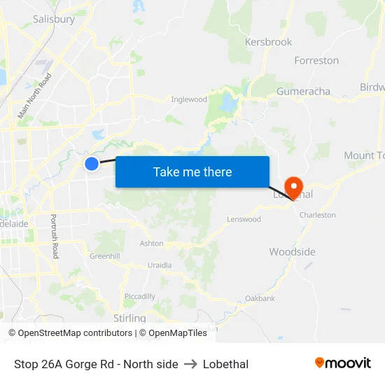 Stop 26A Gorge Rd - North side to Lobethal map