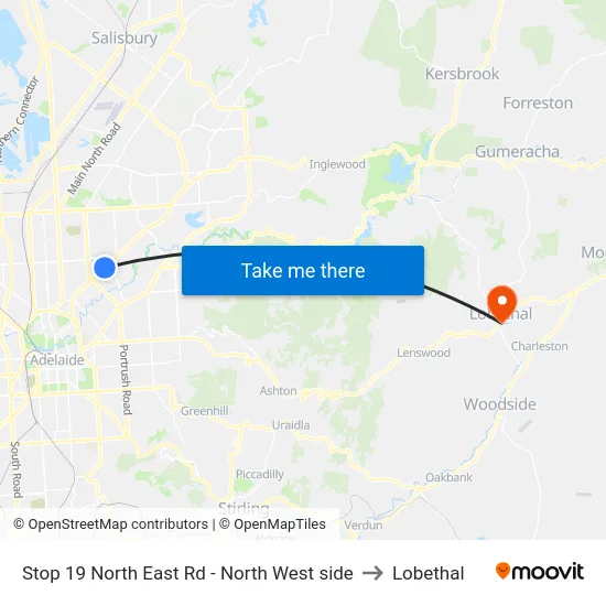 Stop 19 North East Rd - North West side to Lobethal map