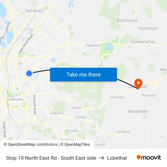 Stop 19 North East Rd - South East side to Lobethal map
