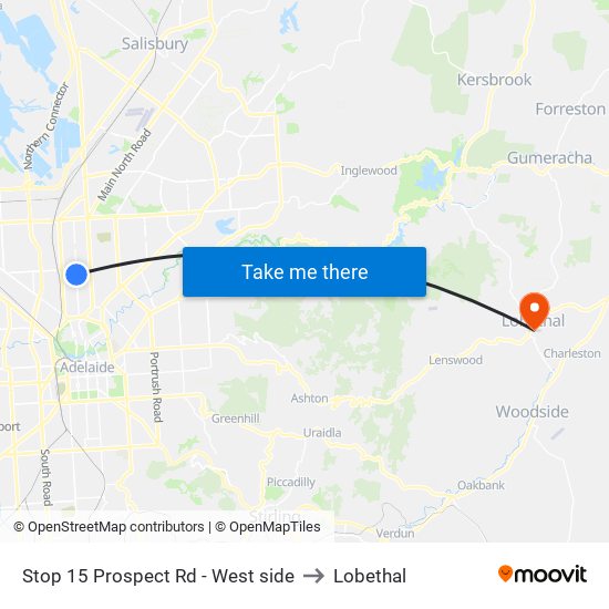 Stop 15 Prospect Rd - West side to Lobethal map