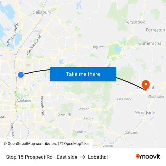 Stop 15 Prospect Rd - East side to Lobethal map