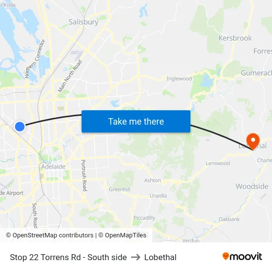 Stop 22 Torrens Rd - South side to Lobethal map