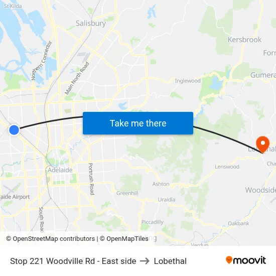 Stop 221 Woodville Rd - East side to Lobethal map