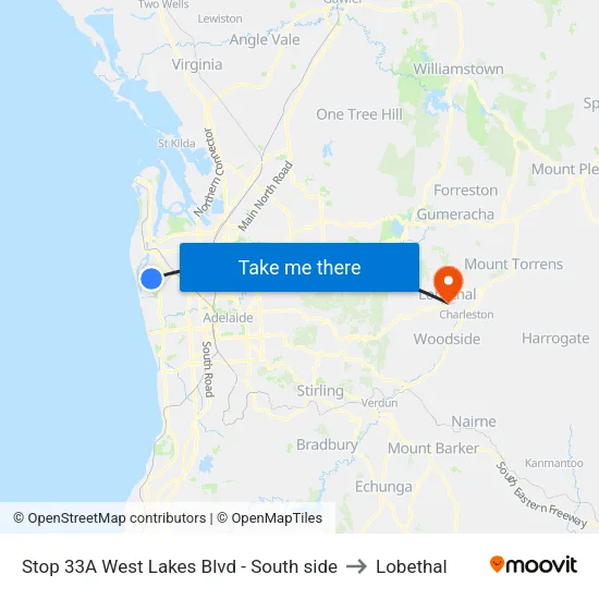Stop 33A West Lakes Blvd - South side to Lobethal map