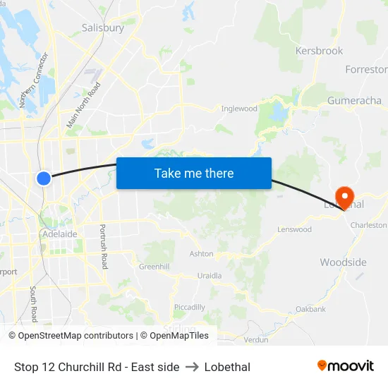 Stop 12 Churchill Rd - East side to Lobethal map