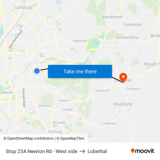 Stop 23A Newton Rd - West side to Lobethal map