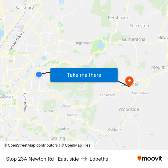 Stop 23A Newton Rd - East side to Lobethal map