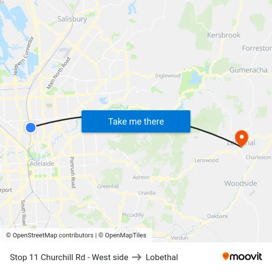 Stop 11 Churchill Rd - West side to Lobethal map