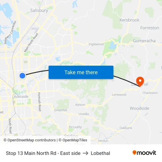 Stop 13 Main North Rd - East side to Lobethal map