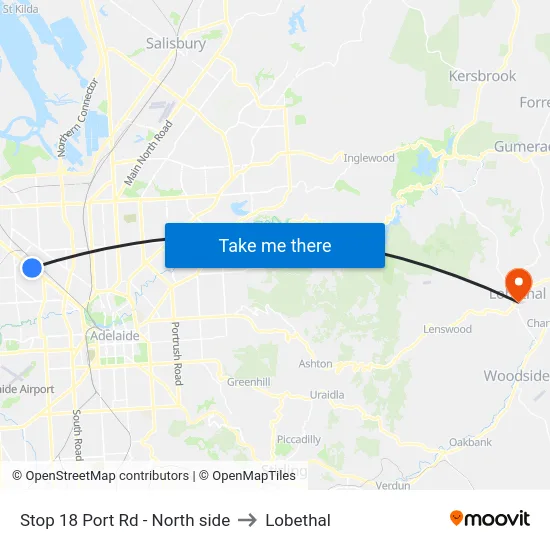 Stop 18 Port Rd - North side to Lobethal map