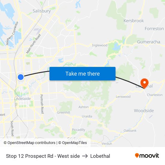 Stop 12 Prospect Rd - West side to Lobethal map