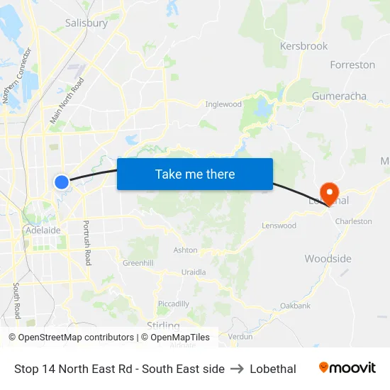 Stop 14 North East Rd - South East side to Lobethal map