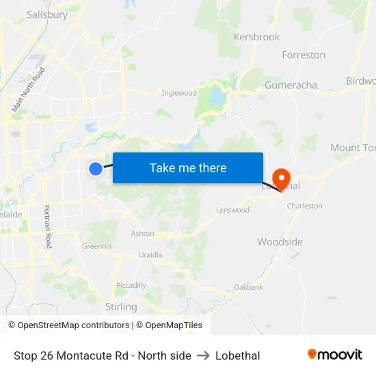 Stop 26 Montacute Rd - North side to Lobethal map