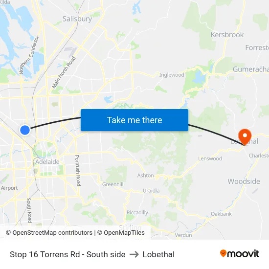Stop 16 Torrens Rd - South side to Lobethal map