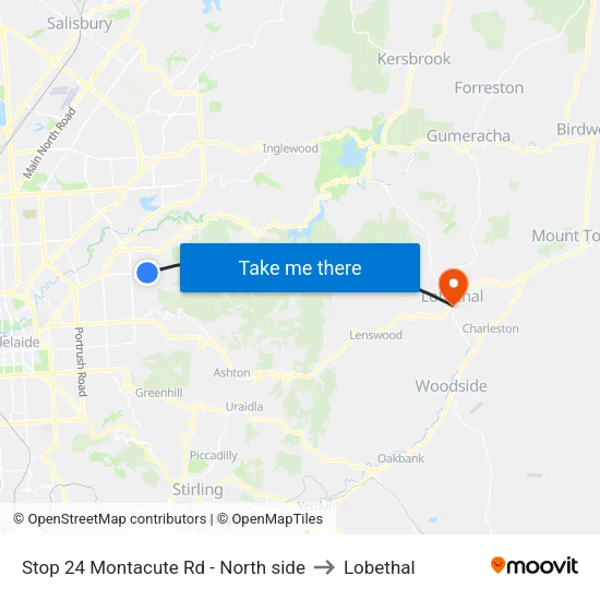 Stop 24 Montacute Rd - North side to Lobethal map