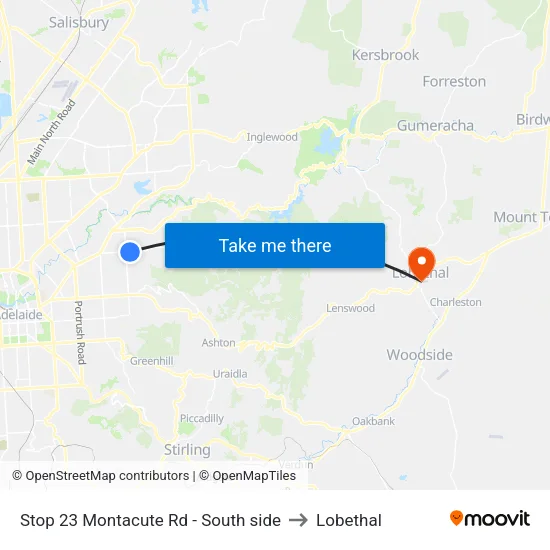 Stop 23 Montacute Rd - South side to Lobethal map