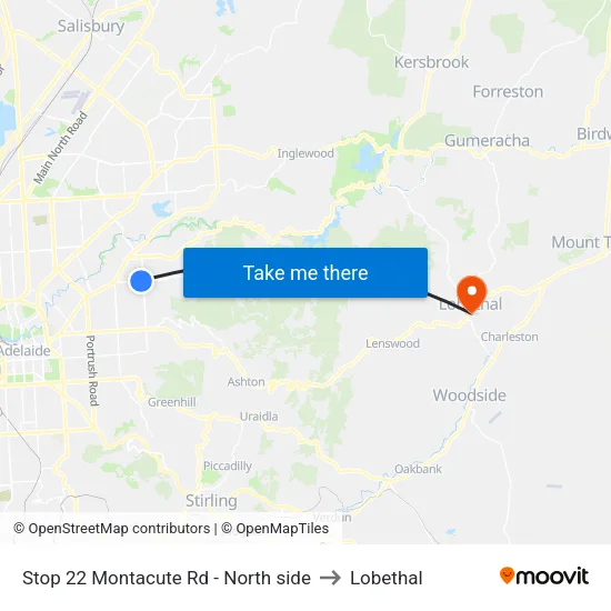 Stop 22 Montacute Rd - North side to Lobethal map