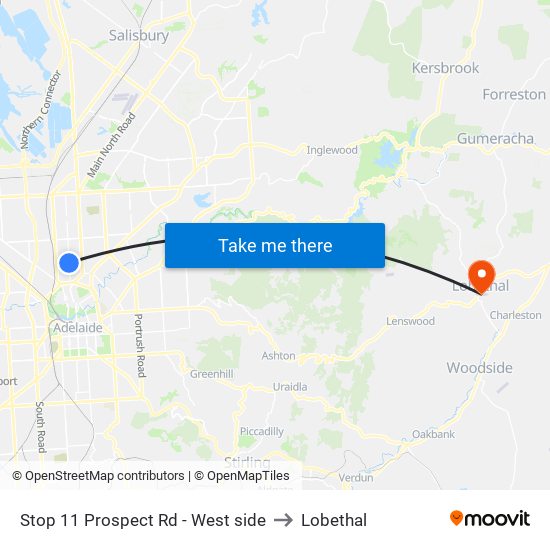 Stop 11 Prospect Rd - West side to Lobethal map