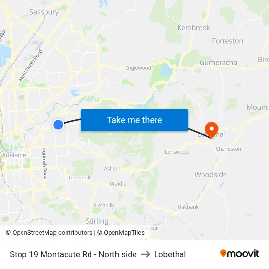 Stop 19 Montacute Rd - North side to Lobethal map