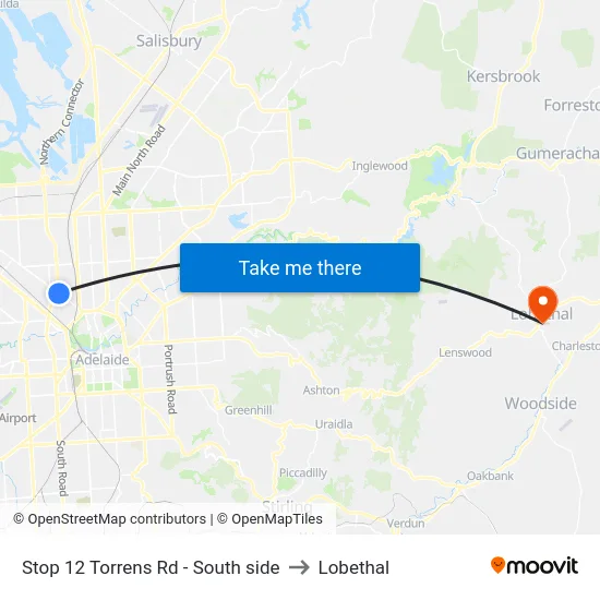 Stop 12 Torrens Rd - South side to Lobethal map