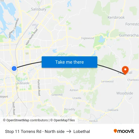 Stop 11 Torrens Rd - North side to Lobethal map