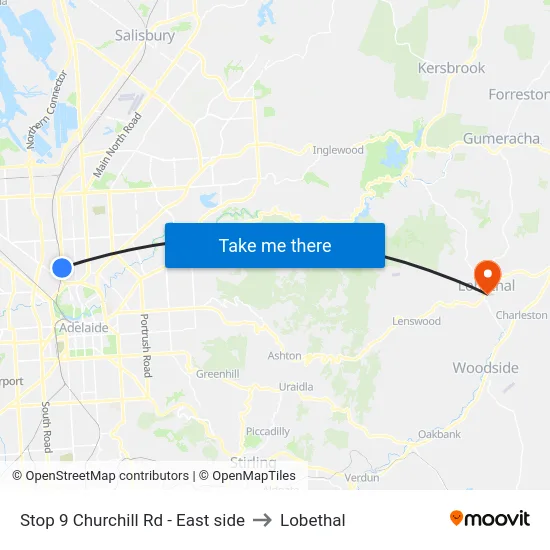 Stop 9 Churchill Rd - East side to Lobethal map