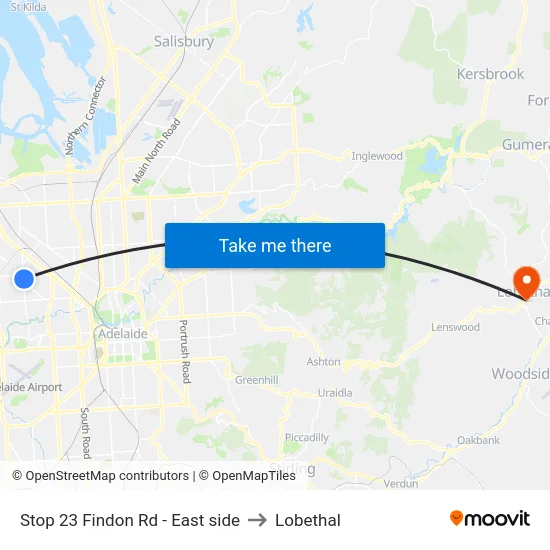 Stop 23 Findon Rd - East side to Lobethal map