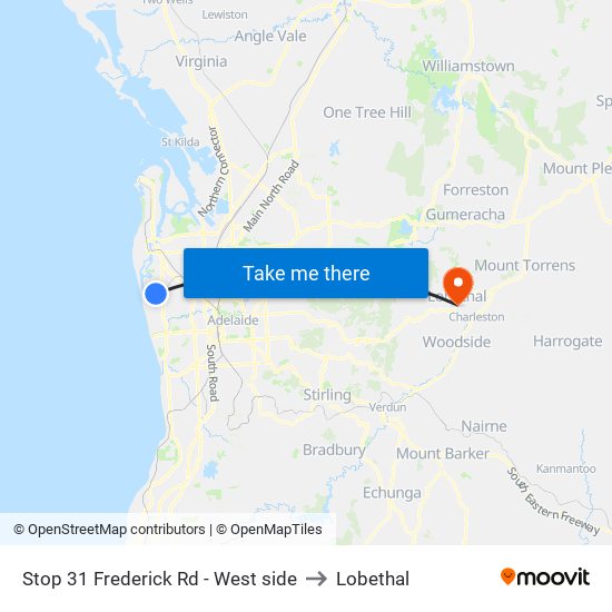 Stop 31 Frederick Rd - West side to Lobethal map