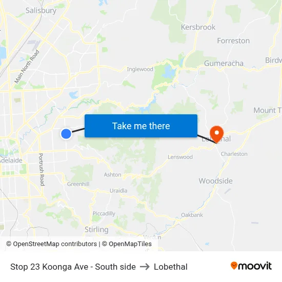 Stop 23 Koonga Ave - South side to Lobethal map