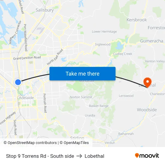 Stop 9 Torrens Rd - South side to Lobethal map