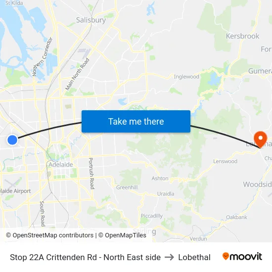 Stop 22A Crittenden Rd - North East side to Lobethal map