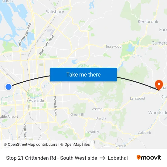 Stop 21 Crittenden Rd - South West side to Lobethal map