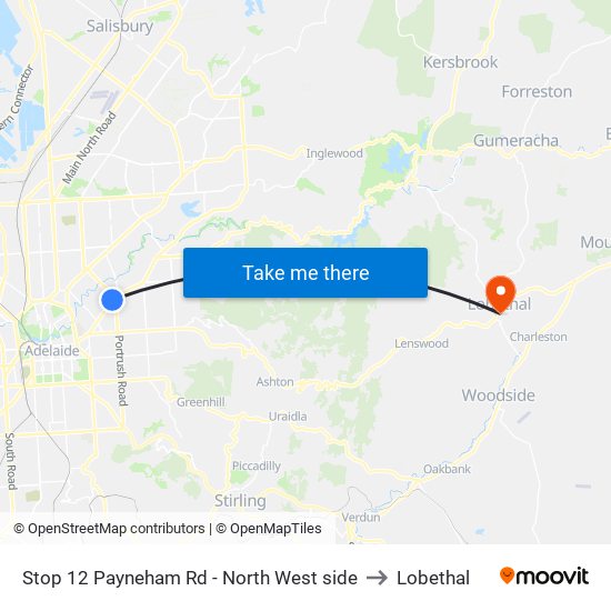 Stop 12 Payneham Rd - North West side to Lobethal map