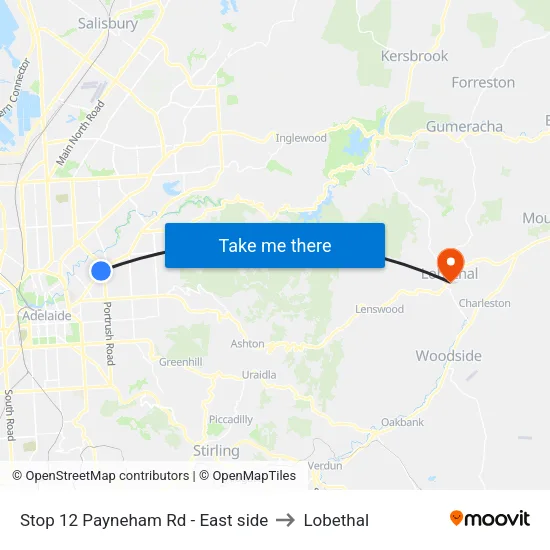 Stop 12 Payneham Rd - East side to Lobethal map