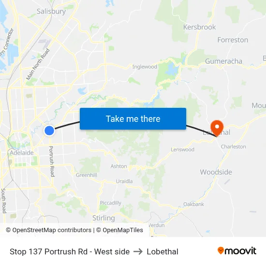 Stop 137 Portrush Rd - West side to Lobethal map