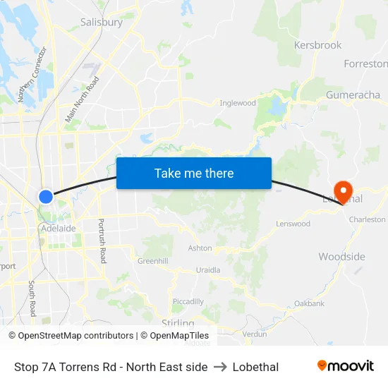 Stop 7A Torrens Rd - North East side to Lobethal map