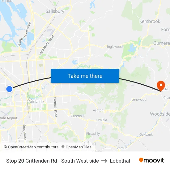 Stop 20 Crittenden Rd - South West side to Lobethal map