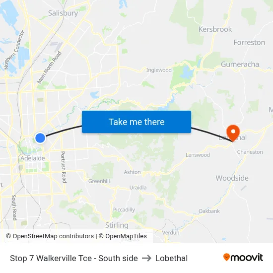 Stop 7 Walkerville Tce - South side to Lobethal map