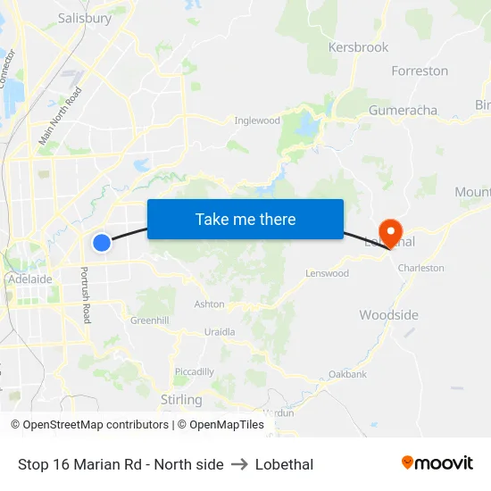 Stop 16 Marian Rd - North side to Lobethal map
