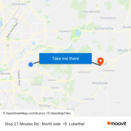 Stop 21 Moules Rd - North side to Lobethal map
