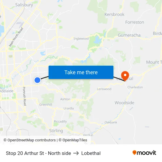 Stop 20 Arthur St - North side to Lobethal map