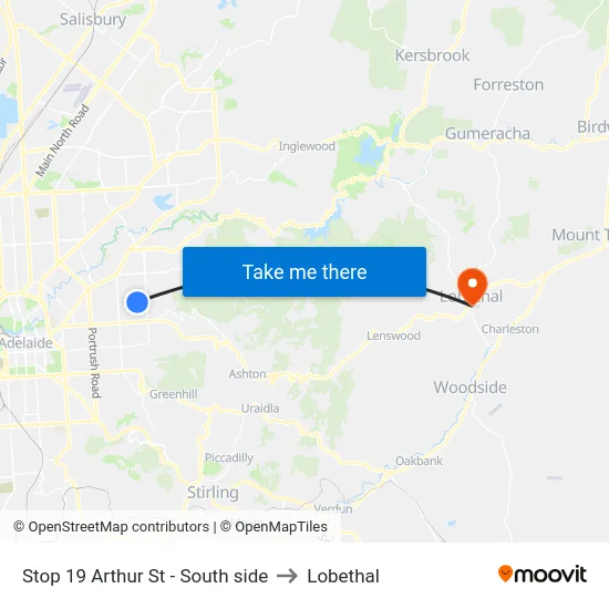 Stop 19 Arthur St - South side to Lobethal map